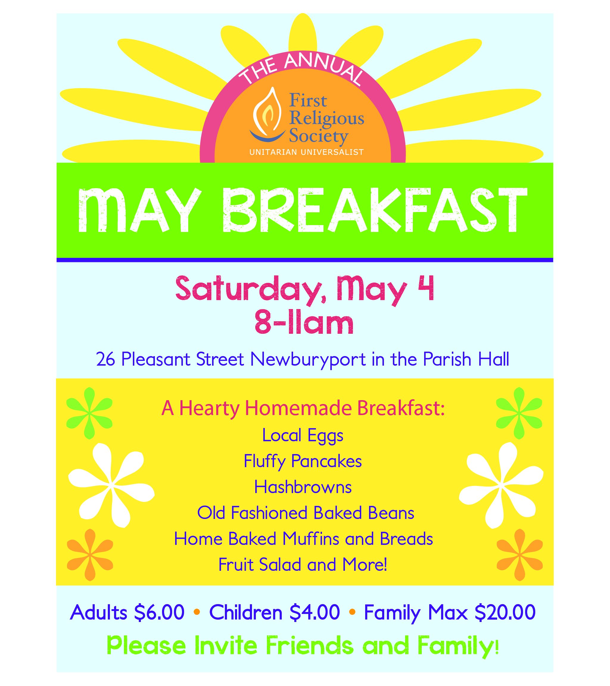 Get Ready for Deliciousness! May Breakfast, Saturday May 4 – Bring your family and friends!